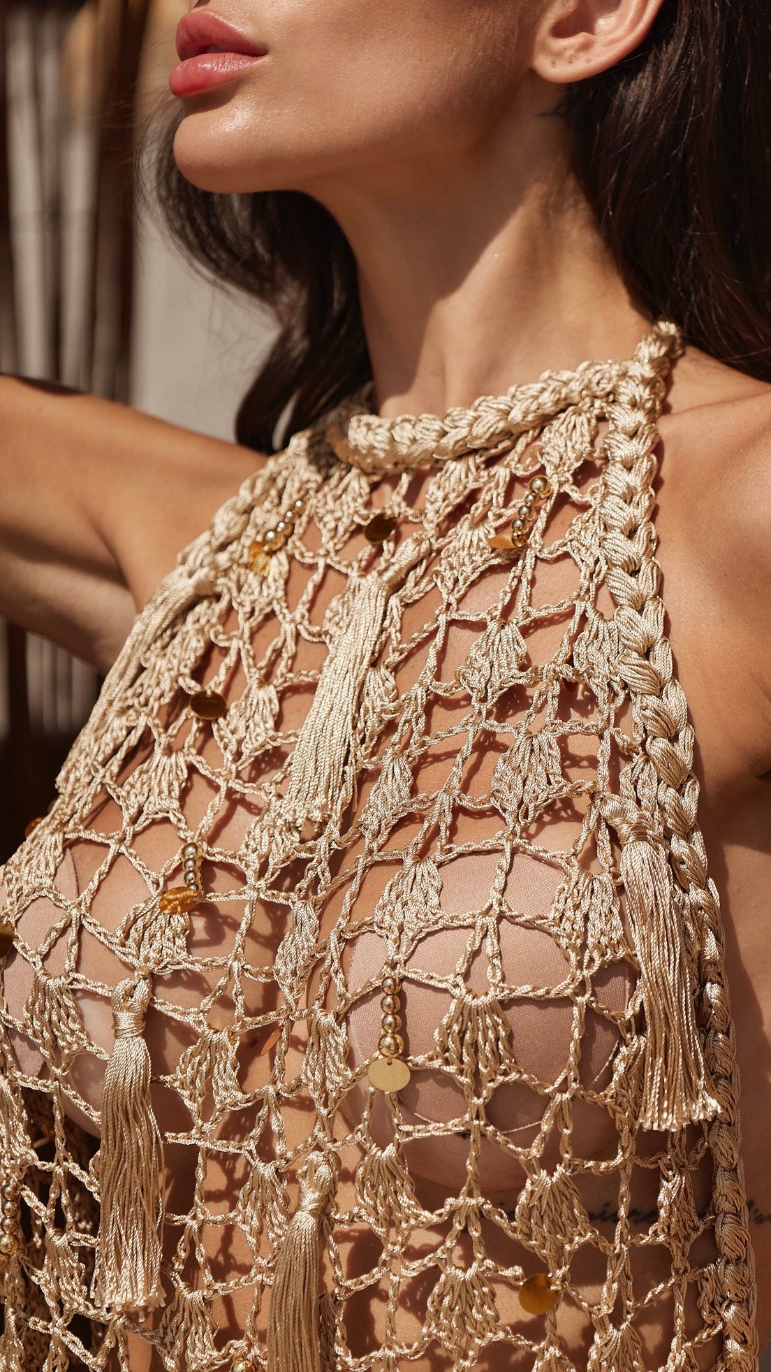 Vestido crochê Bettina - Dourado